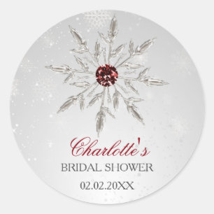 silver red snowflakes bridal shower stickers