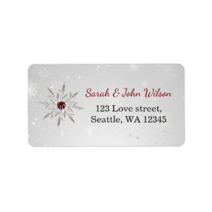 silver red snowflakes return address label