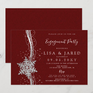 Silver Red Snowflakes Winter Engagement Party   Invitation