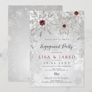 Silver Red Snowflakes Winter Engagement Party  Invitation