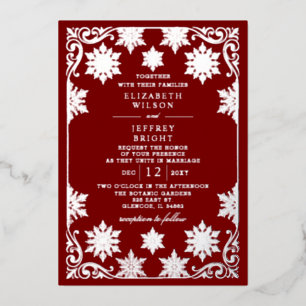 Silver Red Snowflakes Winter Wedding