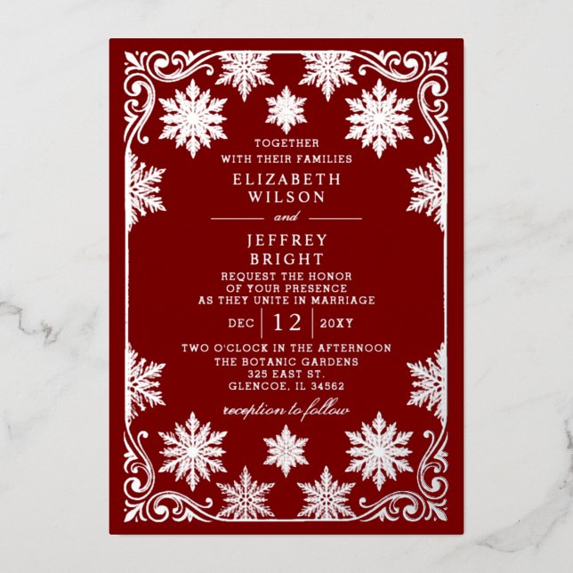Silver Red Snowflakes Winter Wedding (Front)