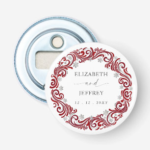 Silver Red Snowflakes Winter Wedding Bottle Opener