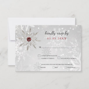 silver red snowflakes winter wedding rsvp