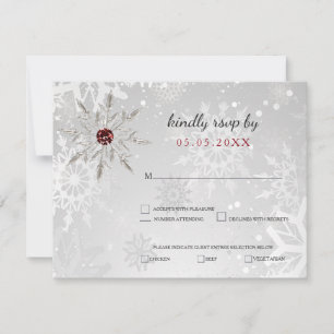 silver red snowflakes winter wedding rsvp card