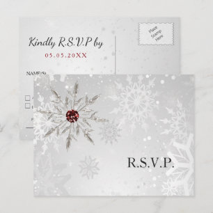 silver red snowflakes winter wedding rsvp invitati invitation postcard