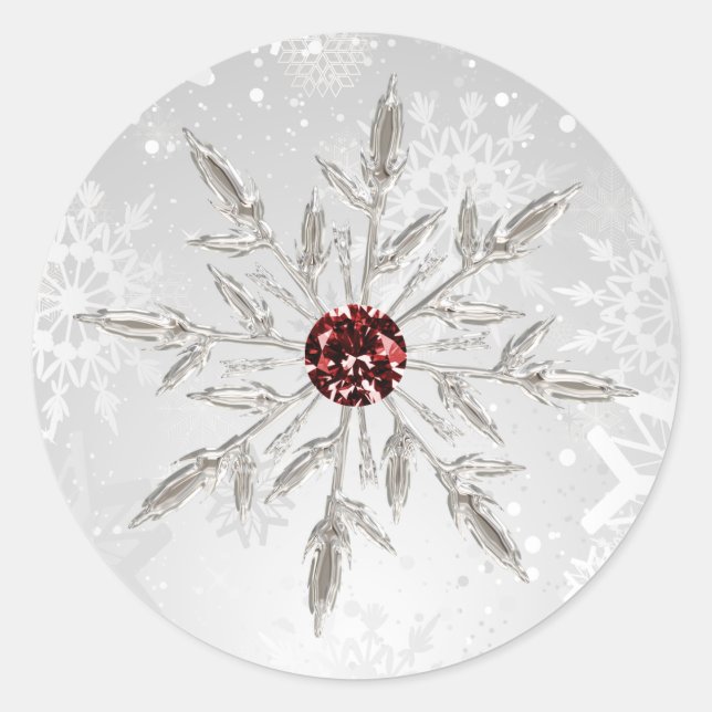 silver red snowflakes winter wedding stickers (Front)