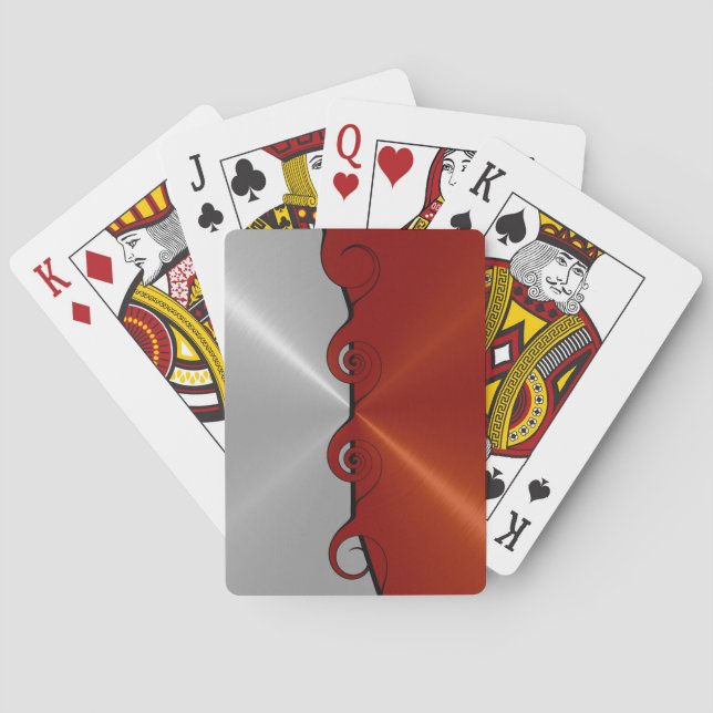 Silver Red Stainless Metallic Cut Out Pattern Playing Cards (Back)