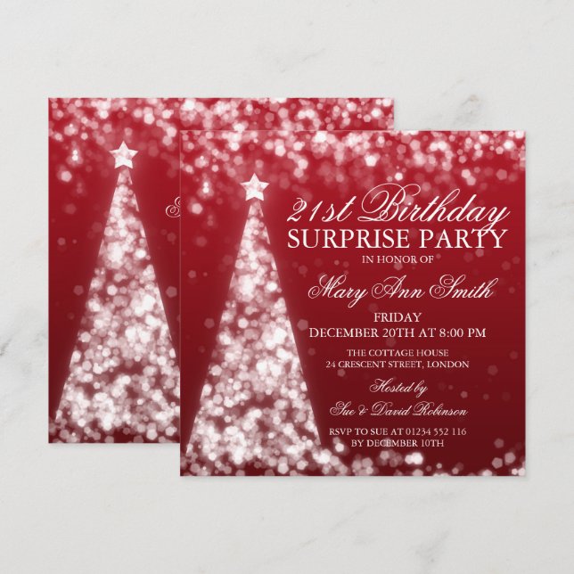 Silver Red Surprise 21st Birthday Christmas Invitation (Front/Back)