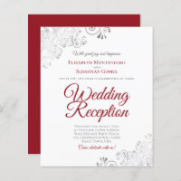 Silver Red & White Wedding Reception BUDGET Invite