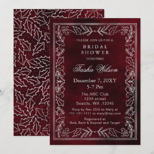 Silver Red Winter Foliage Holiday Bridal Shower Invitation