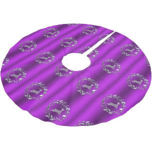Silver Reindeer on Purple Christmas Brushed Polyester Tree Skirt