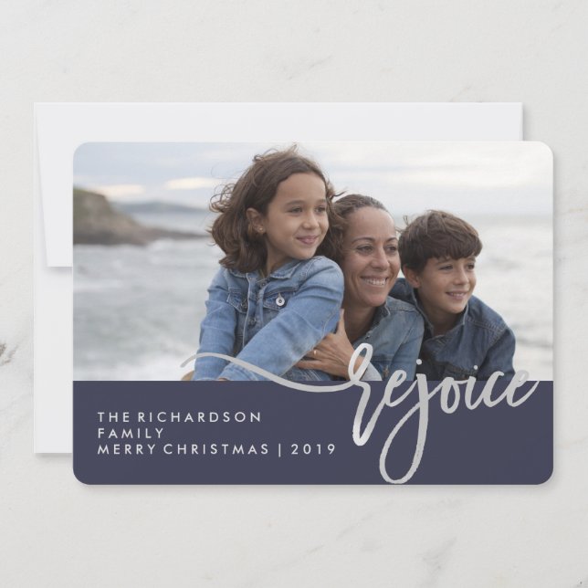 Silver Rejoice | Blue Modern Typography with Photo (Front)