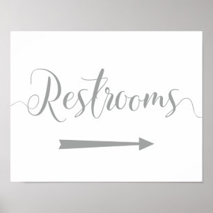 Silver Restrooms Sign - Right Arrow Directions