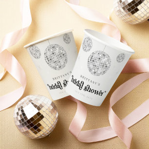 Silver Retro Disco Ball Groovy Bridal Shower Paper Cups