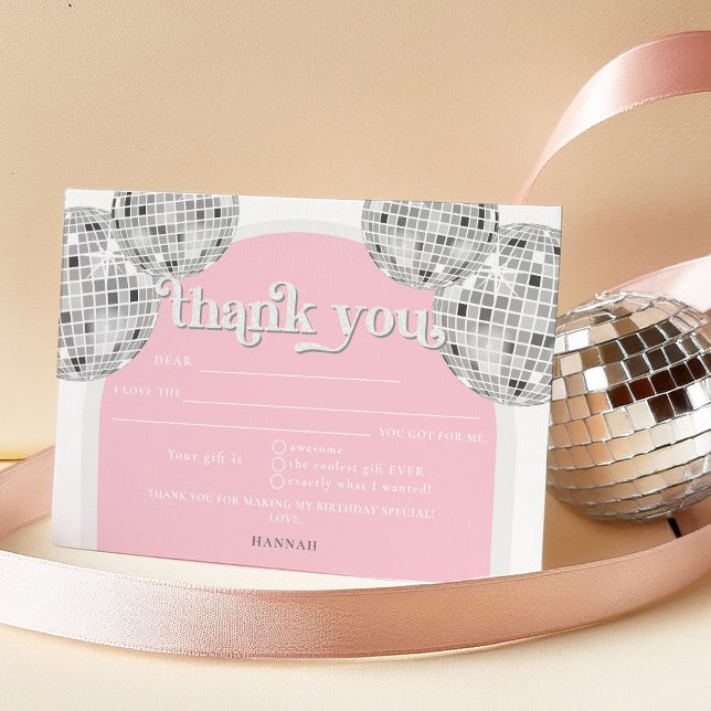 Silver Retro Disco Bridal Shower Thank you card (Creator Uploaded)