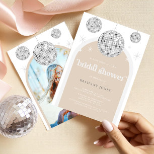 Silver Retro Disco Glitter arch Bridal Shower  Invitation