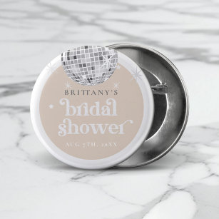 Silver Retro Disco Groovy Bridal Shower  3 Cm Round Badge