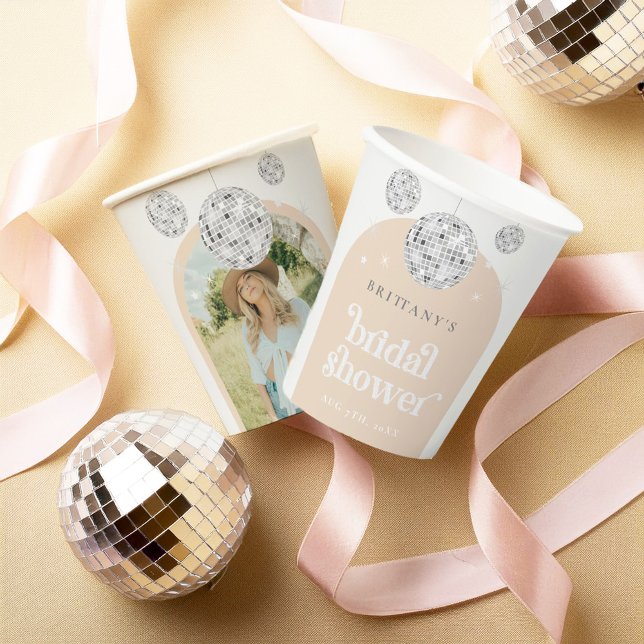 Silver Retro Disco Groovy Bridal Shower  Paper Cups (Creator Uploaded)