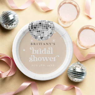 Silver Retro Disco Groovy Bridal Shower  Paper Plate