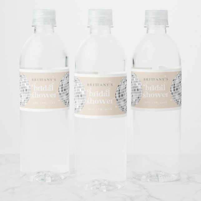 Silver Retro Disco Groovy Bridal Shower  Water Bottle Label (Bottles)