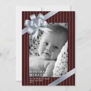 Silver ribbon bow frame holiday miracle baby first card