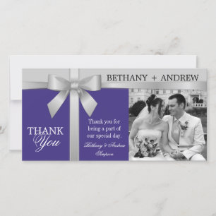 Silver Ribbon Purple Silver Grey Wedding Thank You Card