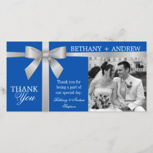 Silver Ribbon Royal Blue Wedding Thank You