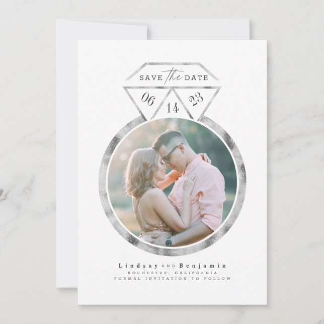 Silver Ring Modern and Elegant Save the Date Photo (Front)