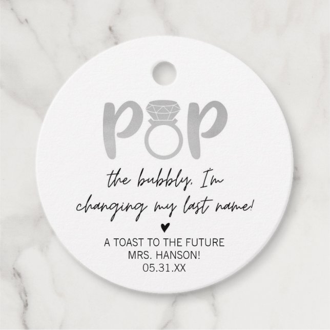 Silver Ring Pop The Bubbly Favour Tag (Front)