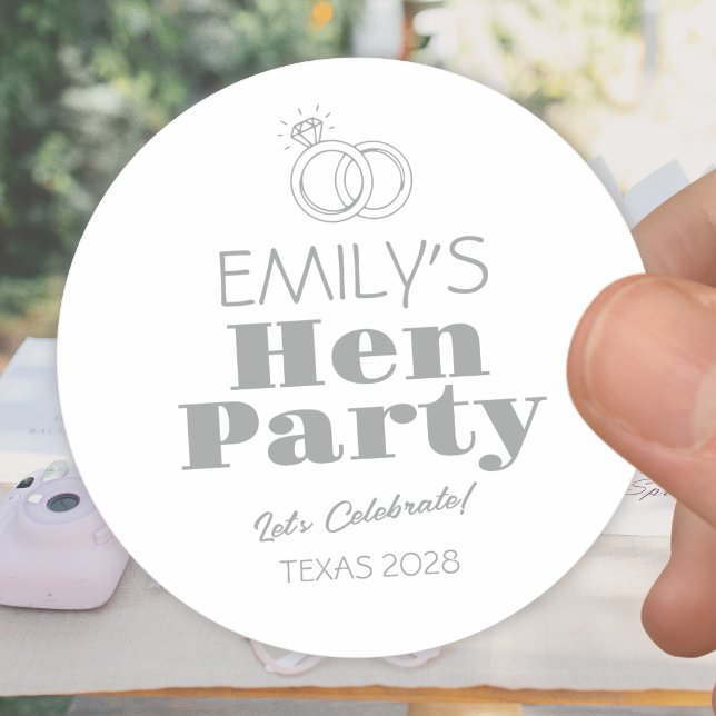 Silver Rings Hen Party Classic Round Sticker (Creator Uploaded)