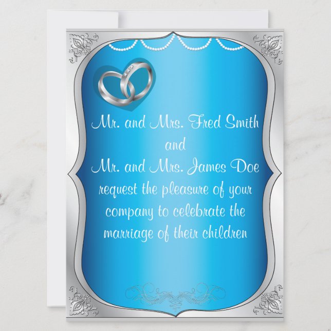Silver Rings Pearls & Turquoise Wedding Invitation (Front)