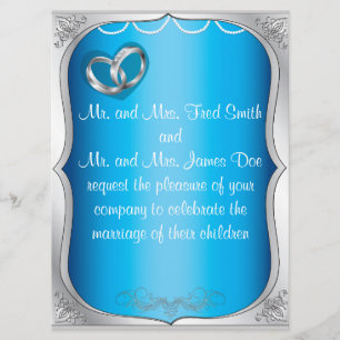 Silver Rings Pearls & Turquoise Wedding Invitation