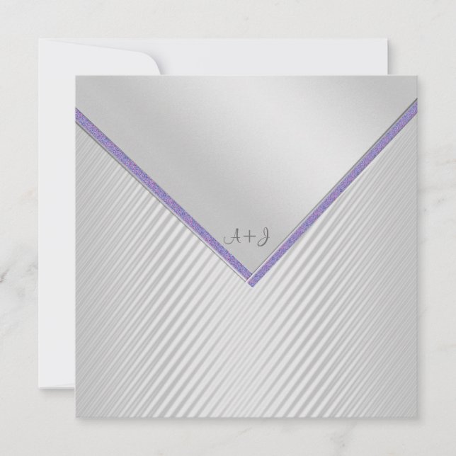 SILVER RIPPLE PURPLE TRIM WEDDING INVITATION (Front)