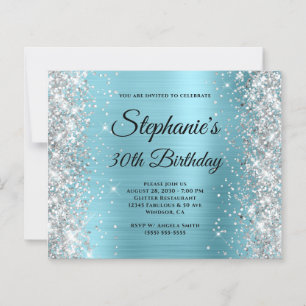 Silver Robin Egg Blue Glam Monogram 30th Birthday