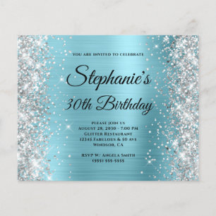 Silver Robin Egg Blue Glam Monogram 30th Birthday Flyer