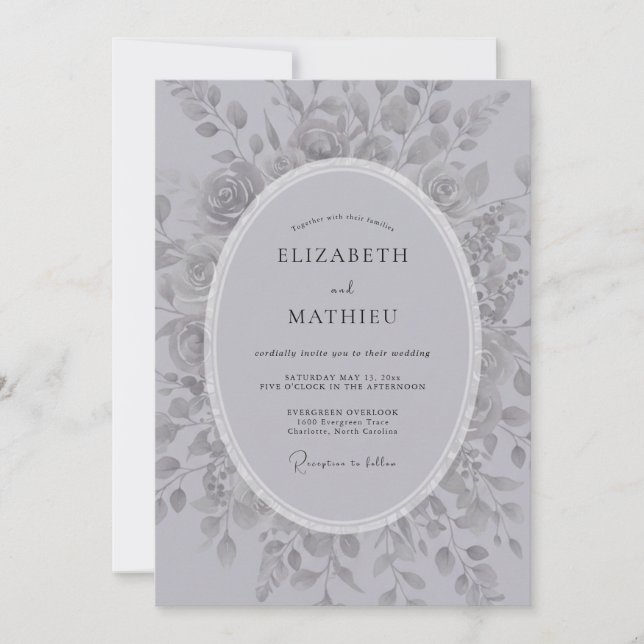 Silver Romantic Floral Wedding Invitation (Front)