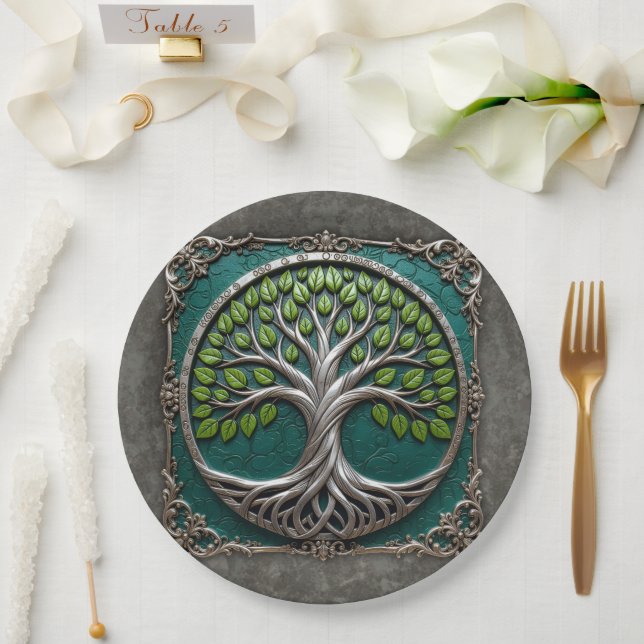 Silver Roots of Eternity – Tree of Life.   Paper Plate (Wedding)