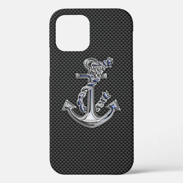 Silver Rope Anchor on Black Carbon Fiber Case-Mate iPhone Case (Back)
