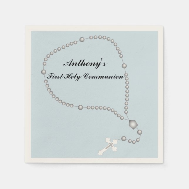 Silver Rosary Beads Communion Personalised Napkin (Front)