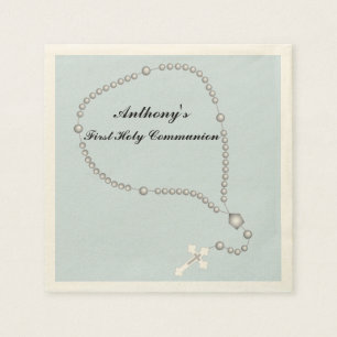 Silver Rosary Beads Communion Personalised Napkin