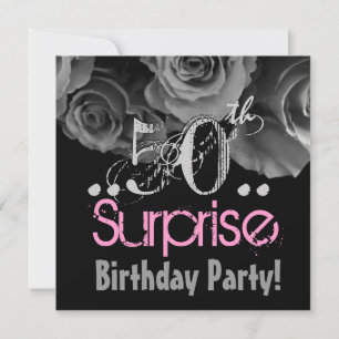 Silver Rose Bouquet 50th Surprise Birthday Party Invitation
