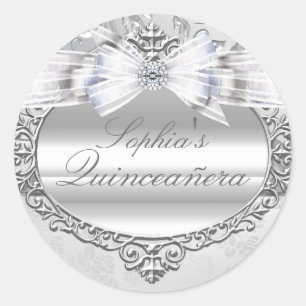 Silver Rose & Bow Quinceanera Sticker