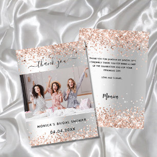 Silver rose bridal shower photo thank you card