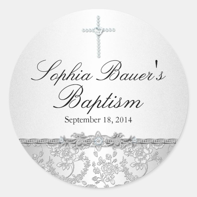 Silver Rose & Cross Baptism Sticker (Front)