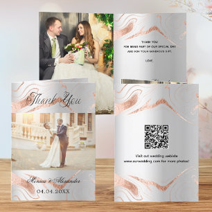 Silver rose gold 2 photos wedding thank you card