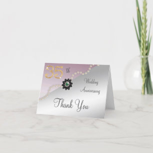 Silver Rose Gold 35th Anniversary Thank You Card
