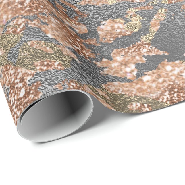 Silver Rose Gold Abstract Molten Champaign Gold Wrapping Paper (Roll Corner)