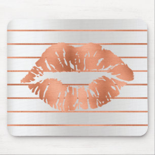 Silver Rose Gold Blush Copper Stripes Lips Kiss Mouse Mat