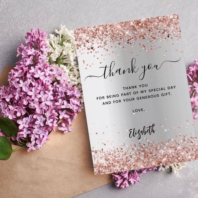 Silver rose gold confetti thank you card (Creator Uploaded)